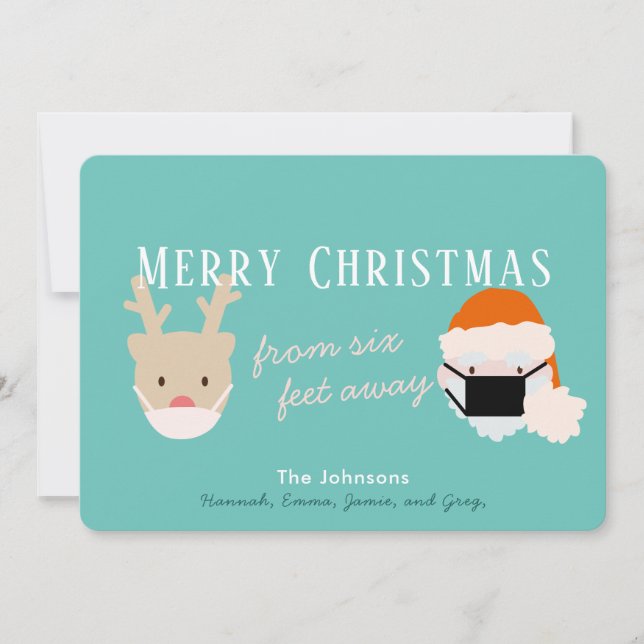 Tarjeta de Navidades azules de máscara de reno y S (Anverso)