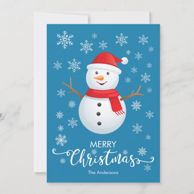 Tarjeta de Navidades azules de Snowman navidad (Anverso)