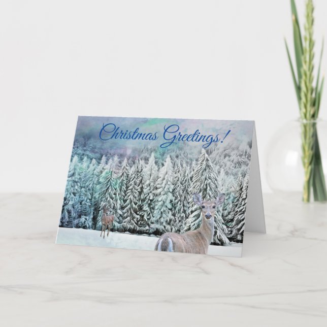 Tarjeta de Navidades azules Deer Snowy (Anverso)