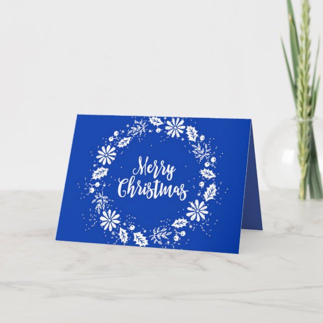 Tarjeta de Navidades azules para amigo con corona (Anverso)