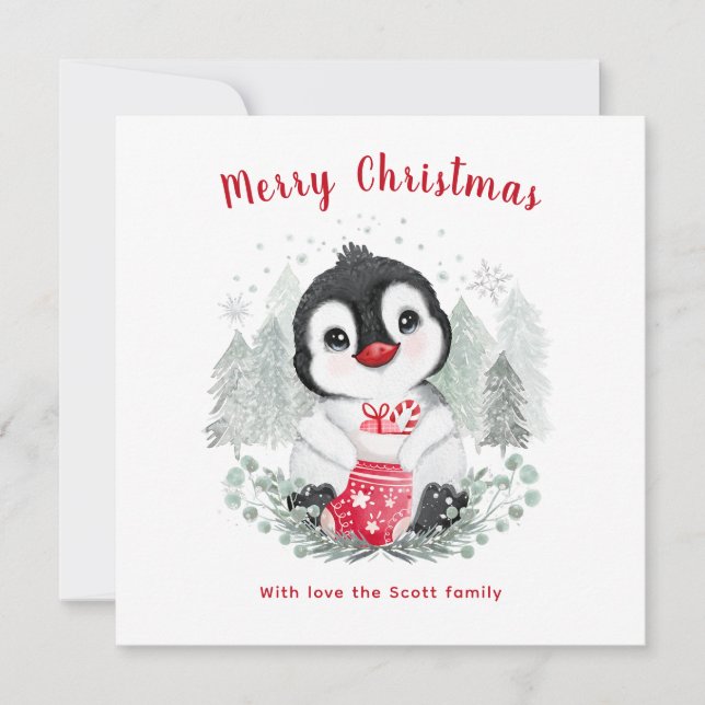 Tarjeta de Navidades Baby Penguin Cute (Anverso)