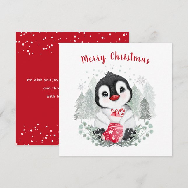 Tarjeta de Navidades Baby Penguin Cute (Anverso / Reverso)