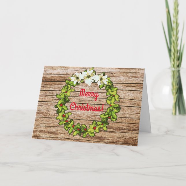 Tarjeta de Navidades Barn Wood Wreath (Anverso)