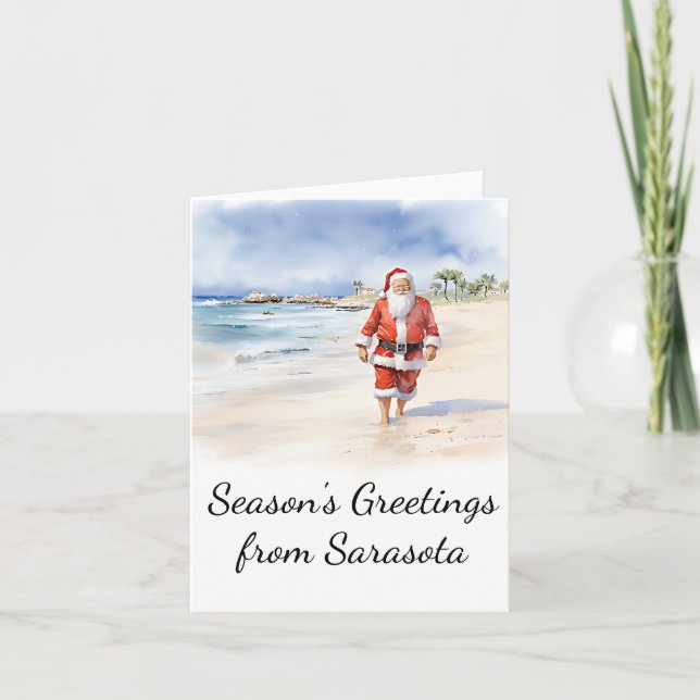 Tarjeta de Navidades Beach Santa Watercolor (Anverso)