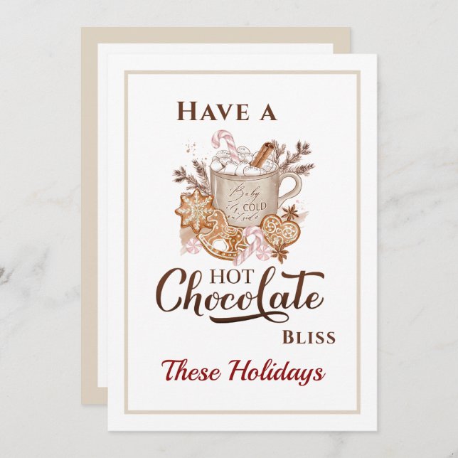 Tarjeta de Navidades beiges modernos con chocolate (Anverso / Reverso)