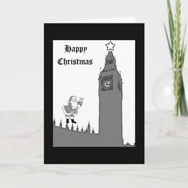 Tarjeta de Navidades Big Ben London de estilo vint (Anverso)
