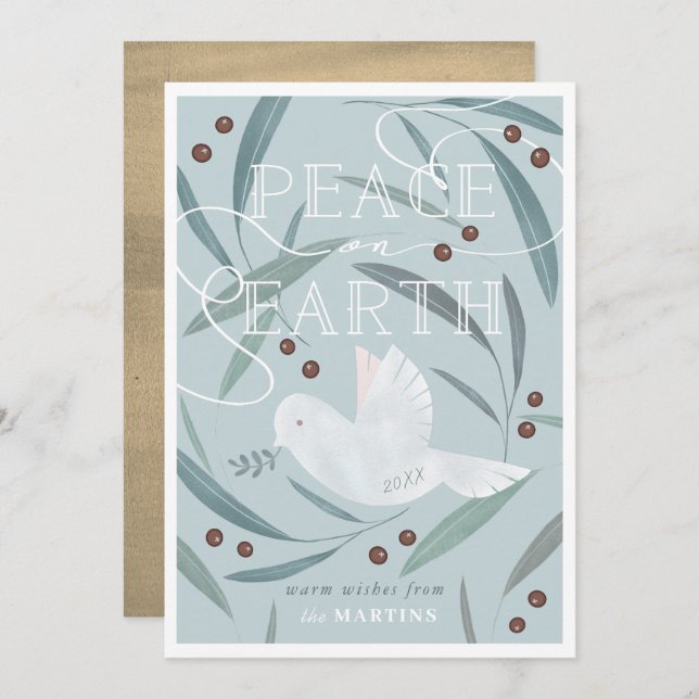 Tarjeta de Navidades Blue de Peace on Earth White  (Anverso / Reverso)