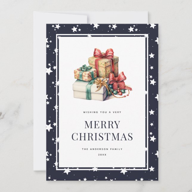 Tarjeta de Navidades Blue Watercolor Gifts (Anverso)