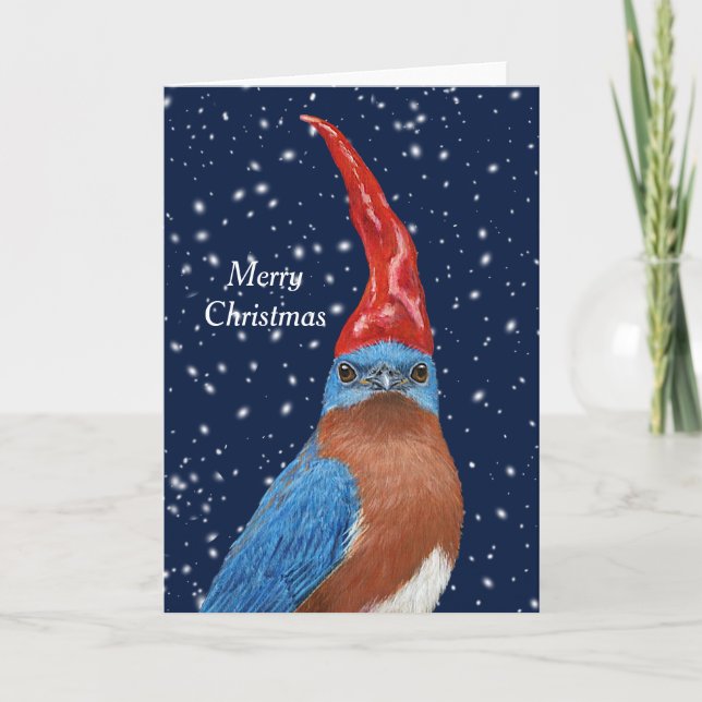 Tarjeta de Navidades Bluebird Gnome (Anverso)