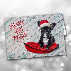 Tarjeta de Navidades Boston Terrier Santa Hat