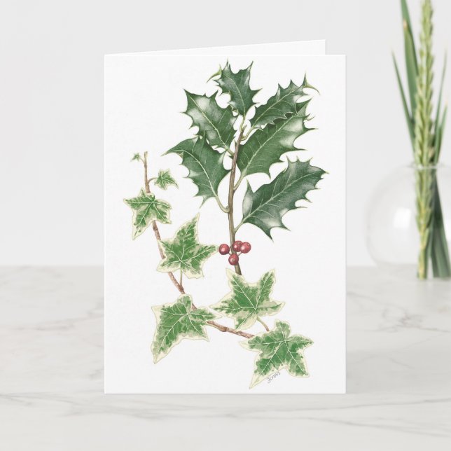 Tarjeta de Navidades botánicos para Holly y Ivy Sp (Anverso)
