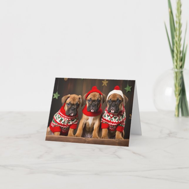 Tarjeta de Navidades Boxer Dog Puppies (Anverso)