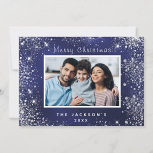 Tarjeta de Navidades brillantes de plata con foto