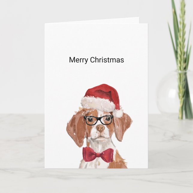 Tarjeta de Navidades Brittany Dog Santa (Anverso)