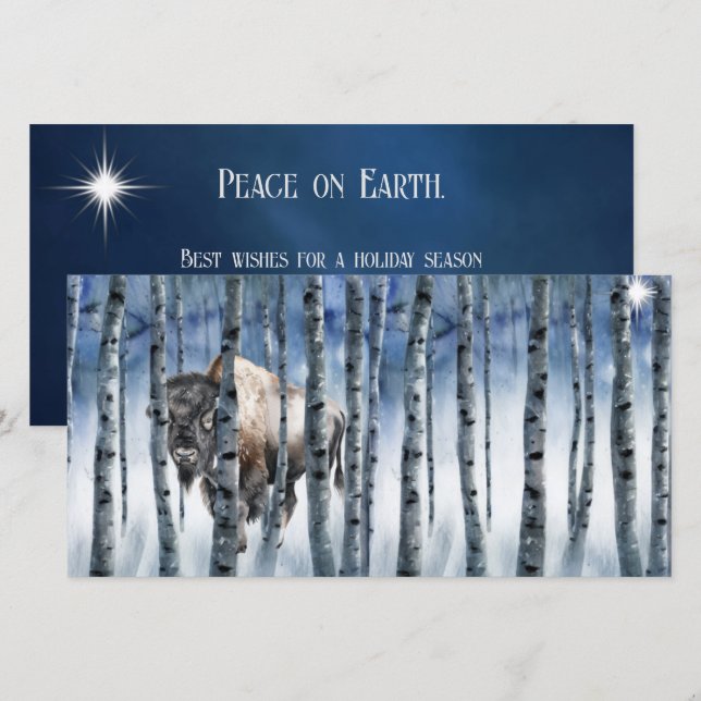Tarjeta de Navidades Buffalo Bison Winter Woods (Anverso / Reverso)