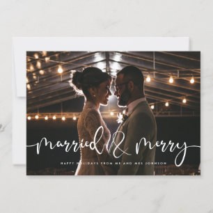Tarjeta de Navidades caligráficos casados y merry