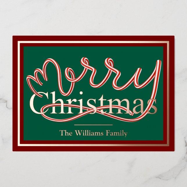 Tarjeta de Navidades Candy Cane - franja verde y r (Anverso)