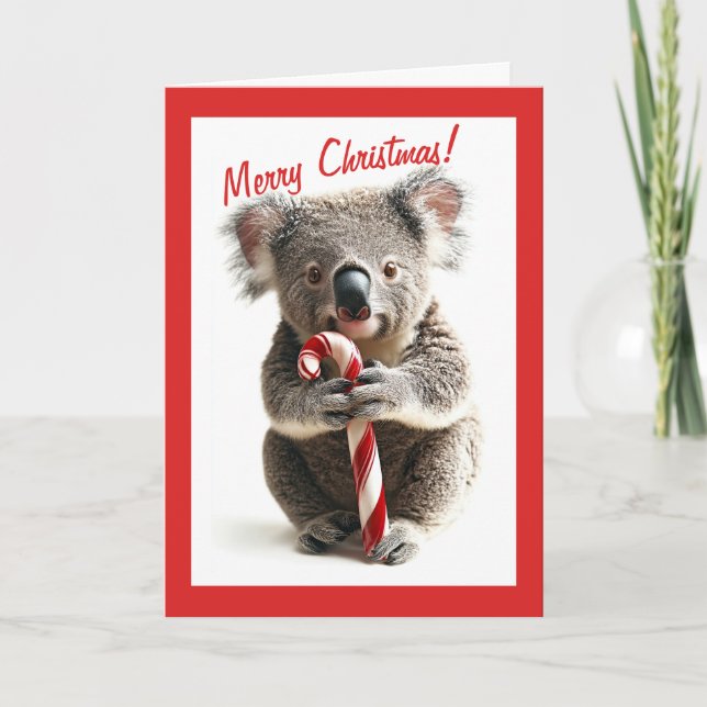Tarjeta de Navidades Candy Cane Koala (Anverso)