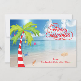 Tarjeta de Navidades Candy Cane Palm Tree Beach