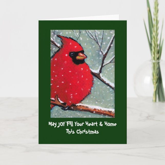 TARJETA DE navidades: CARDINAL, AVE, ARTE PASTEL (Anverso)
