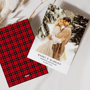 Tarjeta de Navidades casados y merry recién casado