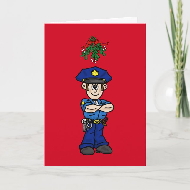 Tarjeta de Navidades caucásicos de cop y mistletoe (Anverso)