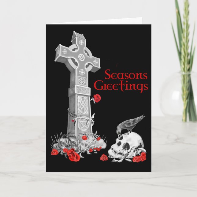 Tarjeta de Navidades Celtic Cross y Raven (Anverso)