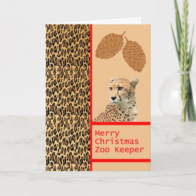 Tarjeta de Navidades Cheetah Zoo Keeper (Anverso)