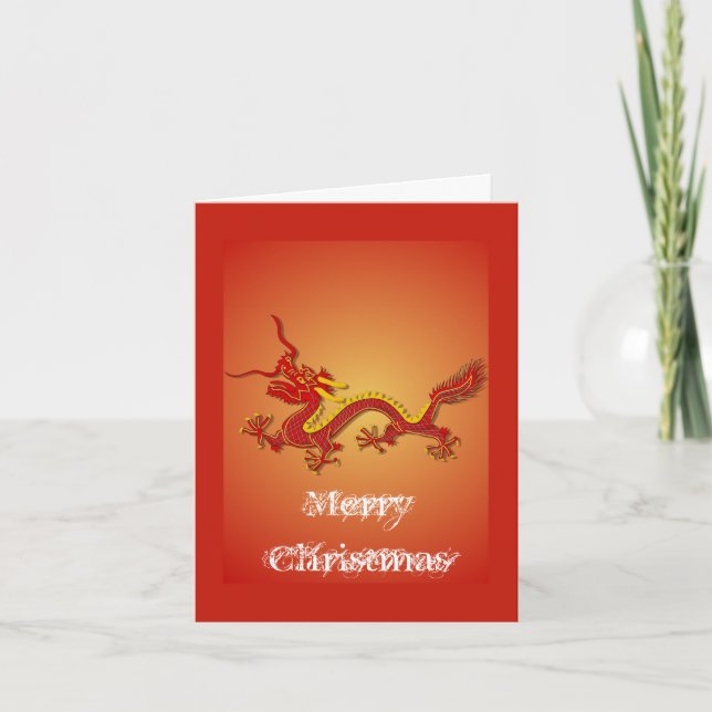 Tarjeta de Navidades China Red And Gold Dragon (Anverso)