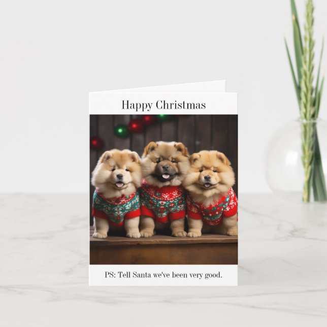 Tarjeta de Navidades Chow Chow Puppies (Anverso)