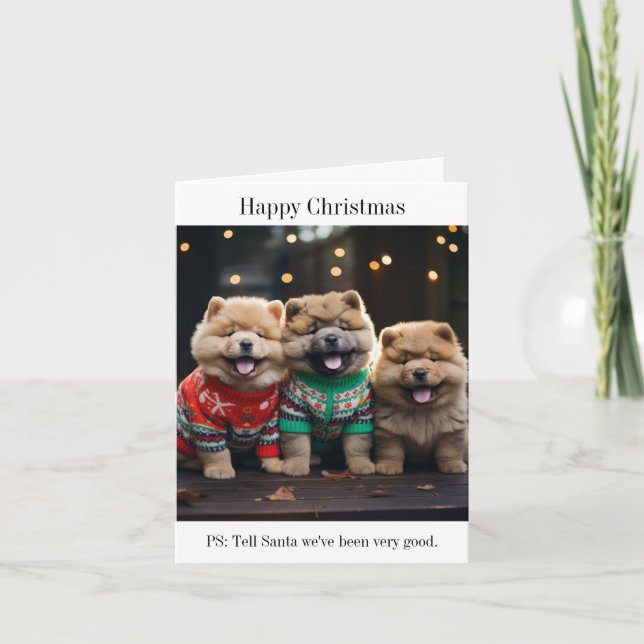 Tarjeta de Navidades Chow Chow Puppies (Anverso)