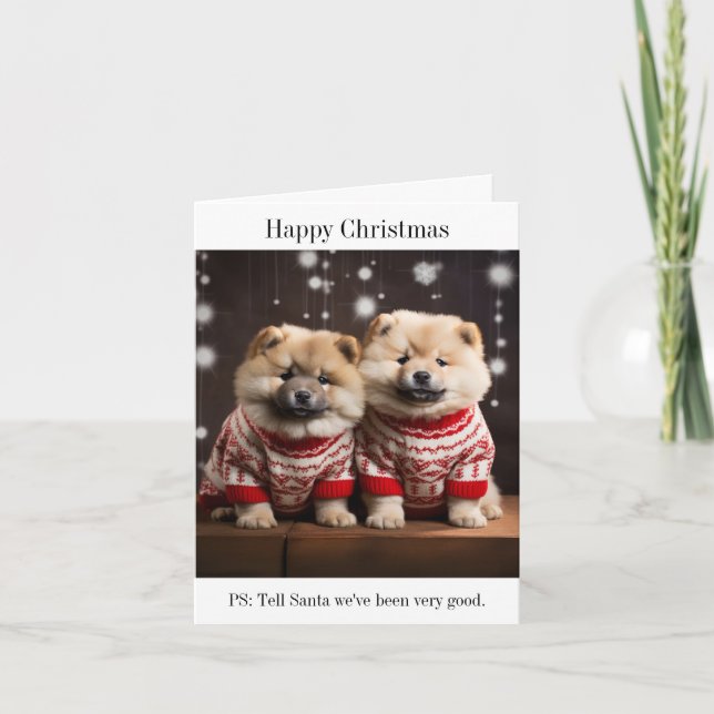 Tarjeta de Navidades Chow Chow Puppies (Anverso)