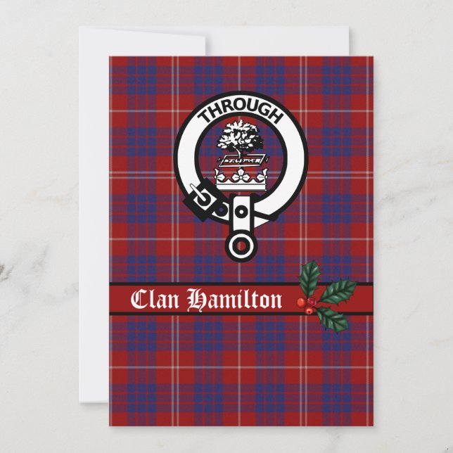 Tarjeta de Navidades Clan Hamilton Escudo y Tartan (Anverso)