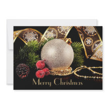 Tarjeta de Navidades clásicos de lujo Black Gold S