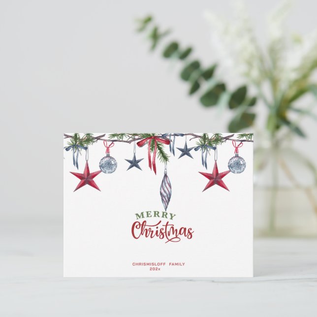Tarjeta de Navidades clásicos, ornamentos navideño (Anverso de pie)