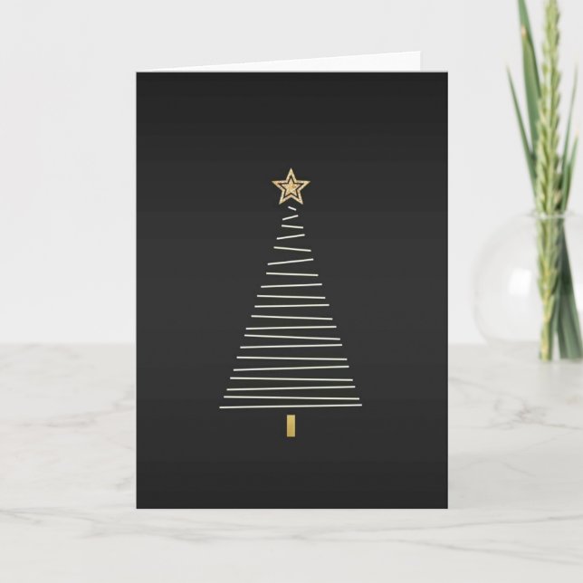 Tarjeta de navidades con árbol de oro sobre fondo  (Anverso)