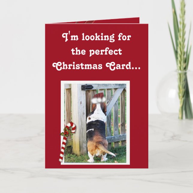 Tarjeta de Navidades con Basset, Candy Cane y Niev (Anverso)