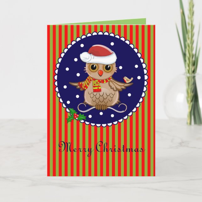 Tarjeta de Navidades con búho personalizado y text (Anverso)