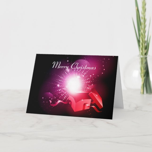 Tarjeta de navidades con caja de regalo abierta (Anverso)