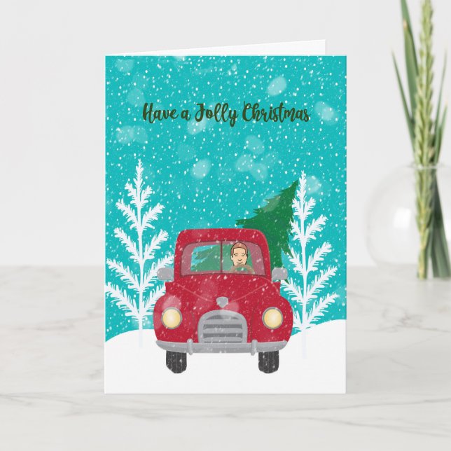 Tarjeta de navidades con camión rojo y árbol de Na (Anverso)