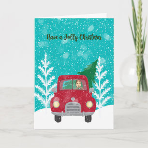 Tarjeta de navidades con camión rojo y árbol de Na