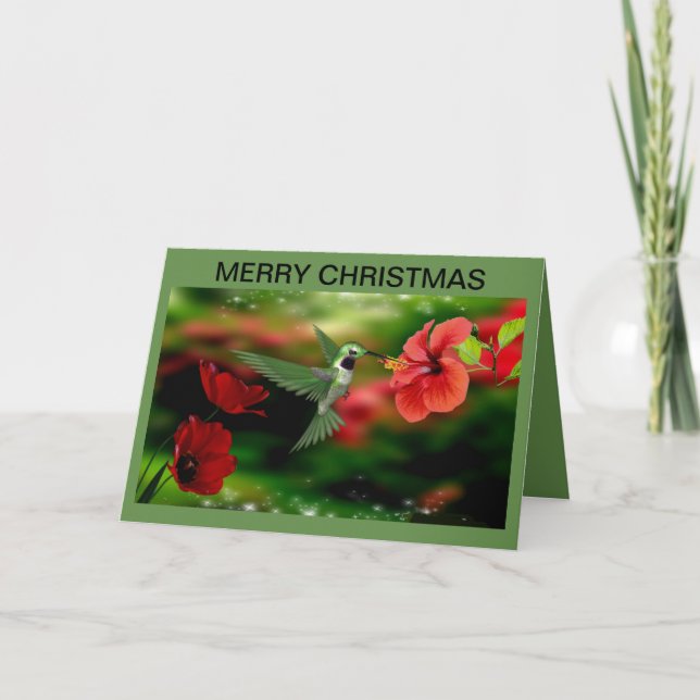 Tarjeta de navidades con colibrí (Anverso)