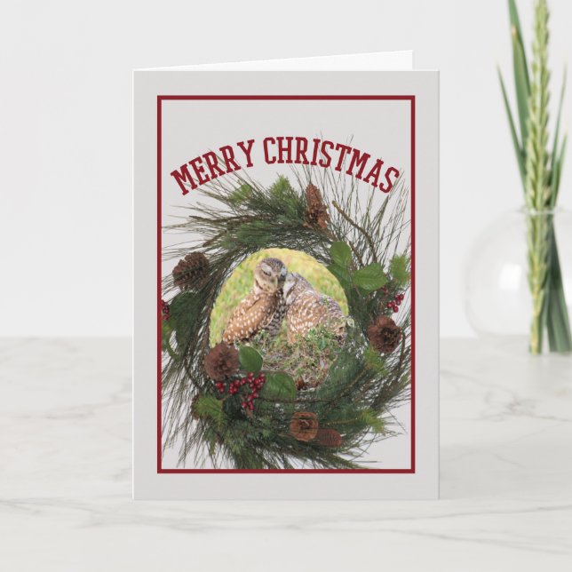 Tarjeta de navidades con dos lechuzas amorosas (Anverso)