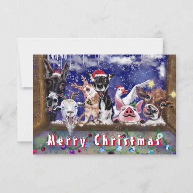 Tarjeta de navidades con Fiesta de animales de gra (Anverso)