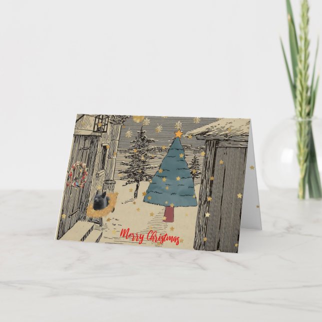 Tarjeta de navidades con gato negro (Anverso)