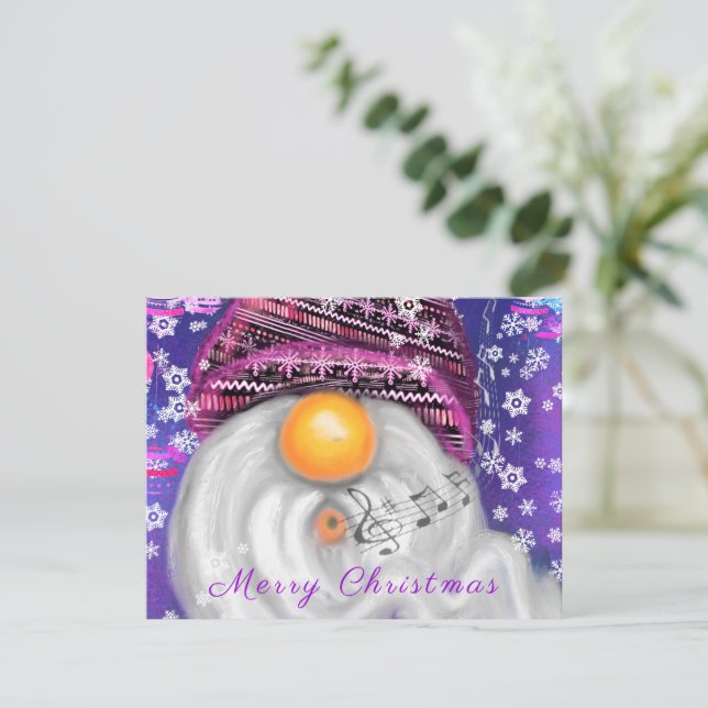 Tarjeta de navidades con Gnome feliz en Gorra mora (Anverso de pie)