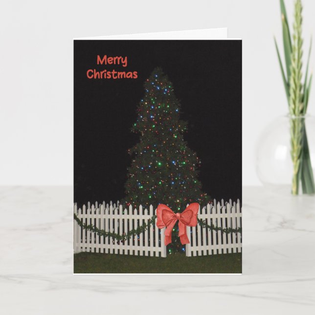Tarjeta de navidades con luz de árbol cerco y barr (Anverso)