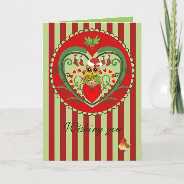 Tarjeta de Navidades con Personalizado Santa Owl y (Anverso)