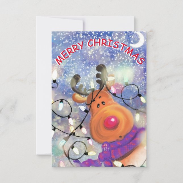 Tarjeta de navidades con reno feliz (Anverso)