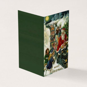 Tarjeta de Navidades con Santa en tren de juguetes